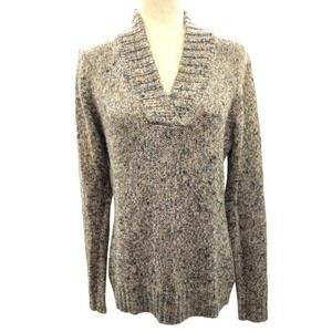 Liz‎ Claiborne Classic Vneck Shawl Collar Tan Gray Sweater Large